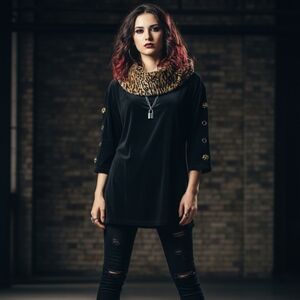 EUC Sue Blue Size XL Y2K Black Velour Leopard Print Cowl Neck Tunic!!